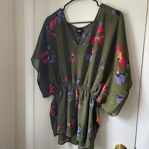 Mossimo Supply Co Green Floral 3/4 Sleeve Blouse
